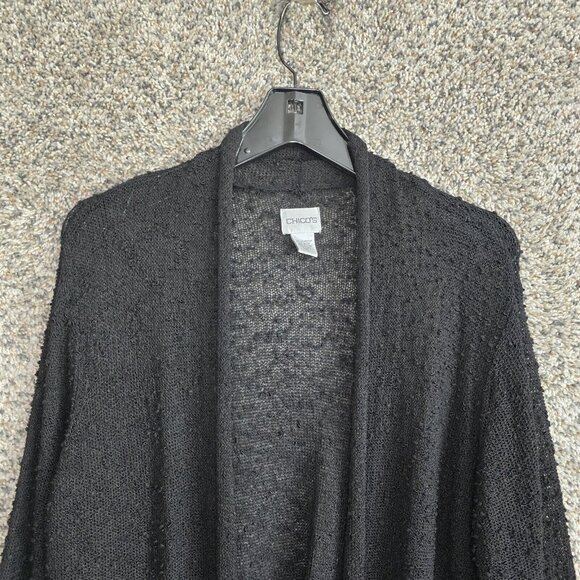 Chicos Cardigan Womens 1 US Medium Black Open Knit Polyester Rayon Casual Ladies - Picture 4 of 7